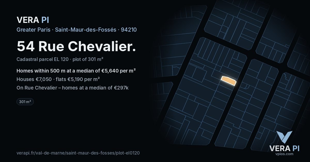 54 Rue Chevalier, Saint-Maur-des-Fossés at night – the plot lit, the parcels around coloured by the prices near them