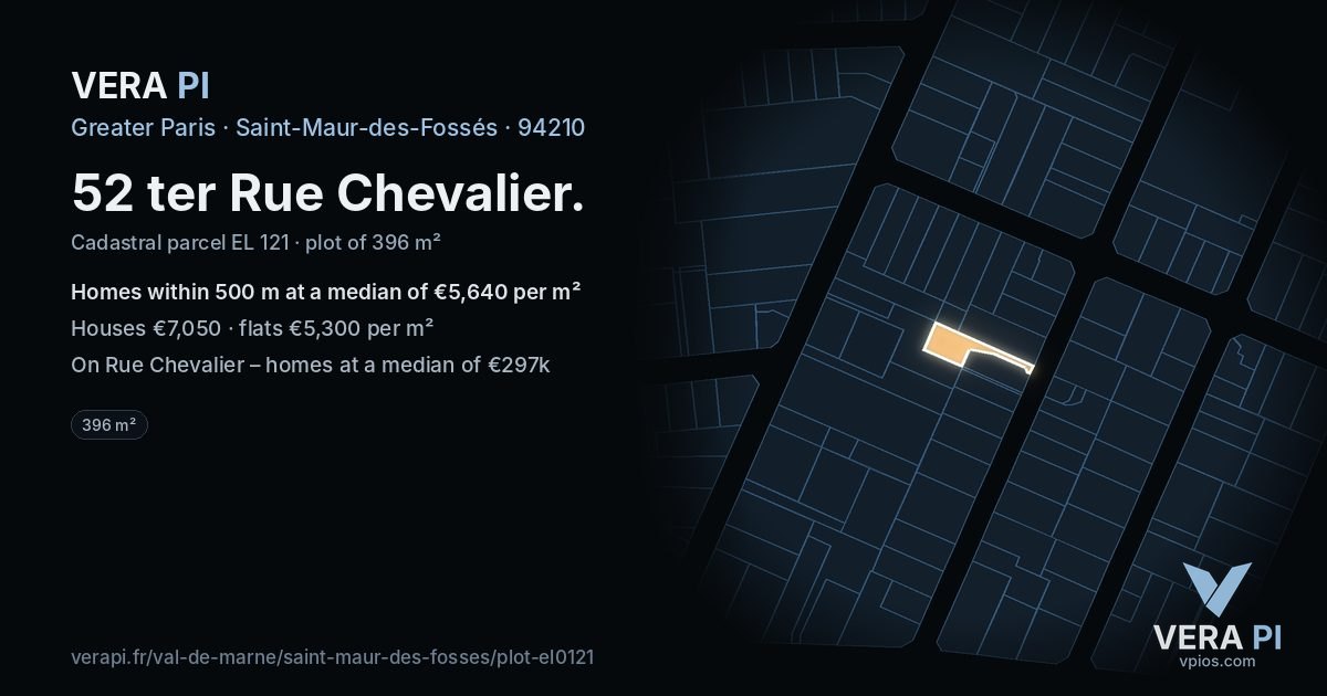 52 ter Rue Chevalier, Saint-Maur-des-Fossés at night – the plot lit, the parcels around coloured by the prices near them