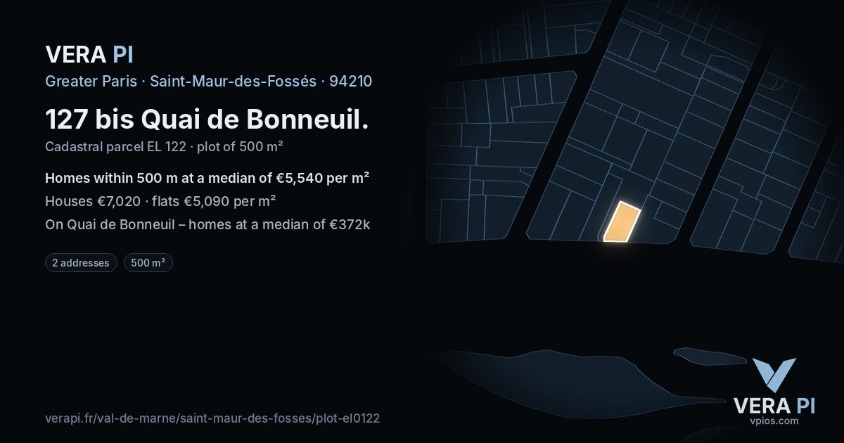 127 bis Quai de Bonneuil, Saint-Maur-des-Fossés at night – the plot lit, the parcels around coloured by the prices near them