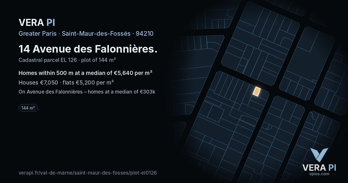 14 Avenue des Falonnières, Saint-Maur-des-Fossés at night – the plot lit, the parcels around coloured by the prices near them