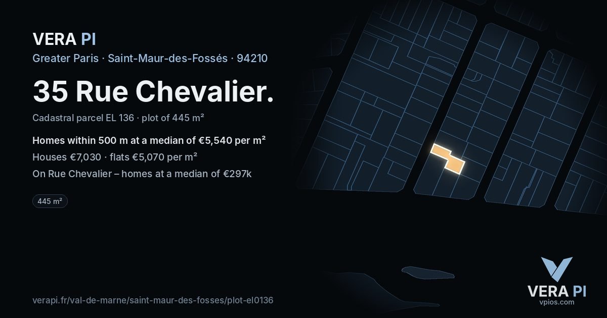 35 Rue Chevalier, Saint-Maur-des-Fossés at night – the plot lit, the parcels around coloured by the prices near them