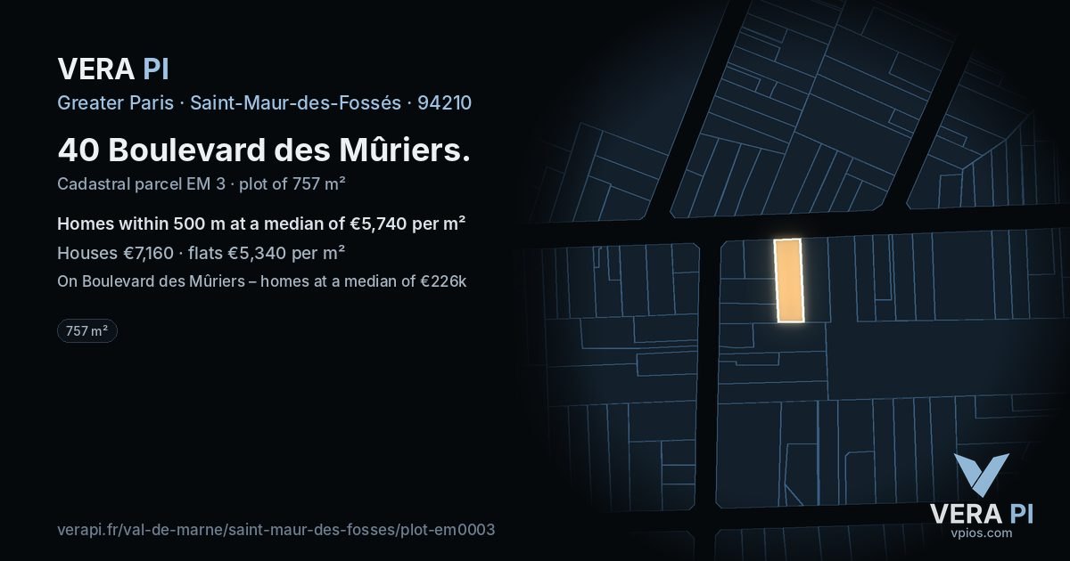 40 Boulevard des Mûriers, Saint-Maur-des-Fossés at night – the plot lit, the parcels around coloured by the prices near them