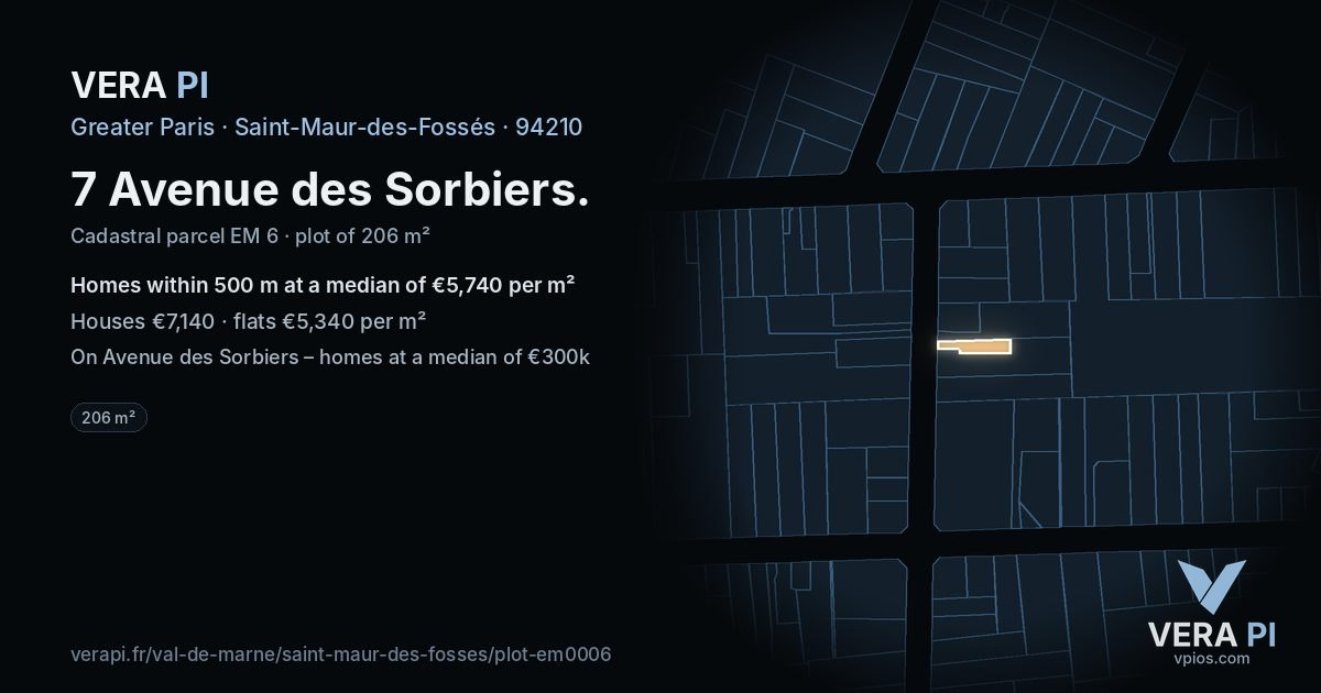 7 Avenue des Sorbiers, Saint-Maur-des-Fossés at night – the plot lit, the parcels around coloured by the prices near them
