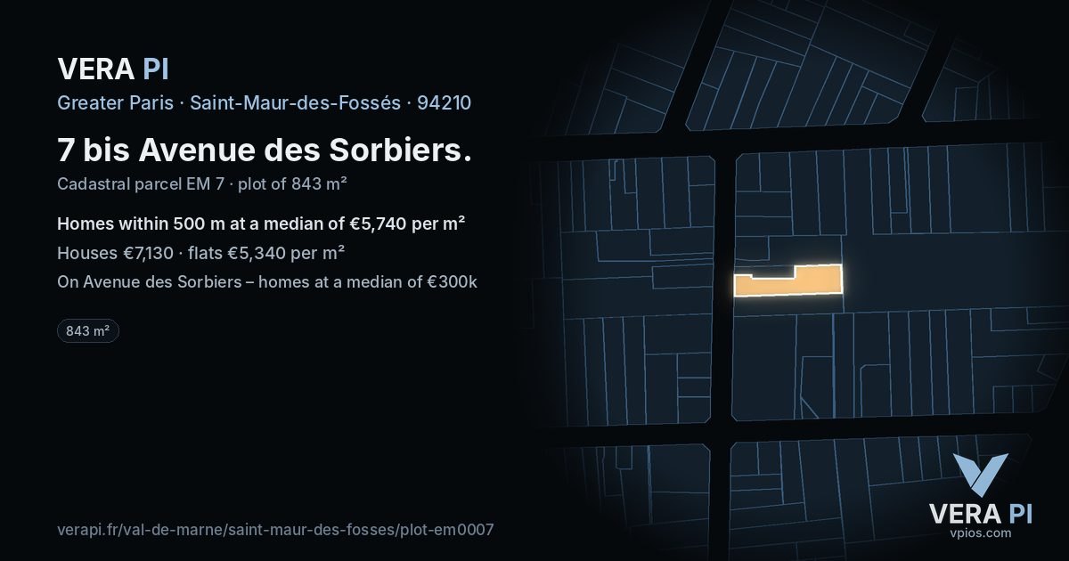 7 bis Avenue des Sorbiers, Saint-Maur-des-Fossés at night – the plot lit, the parcels around coloured by the prices near them