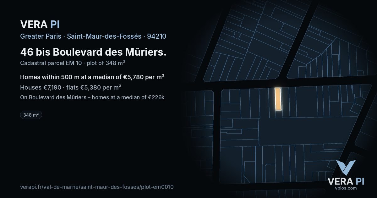 46 bis Boulevard des Mûriers, Saint-Maur-des-Fossés at night – the plot lit, the parcels around coloured by the prices near them