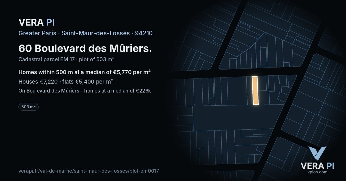 60 Boulevard des Mûriers, Saint-Maur-des-Fossés at night – the plot lit, the parcels around coloured by the prices near them