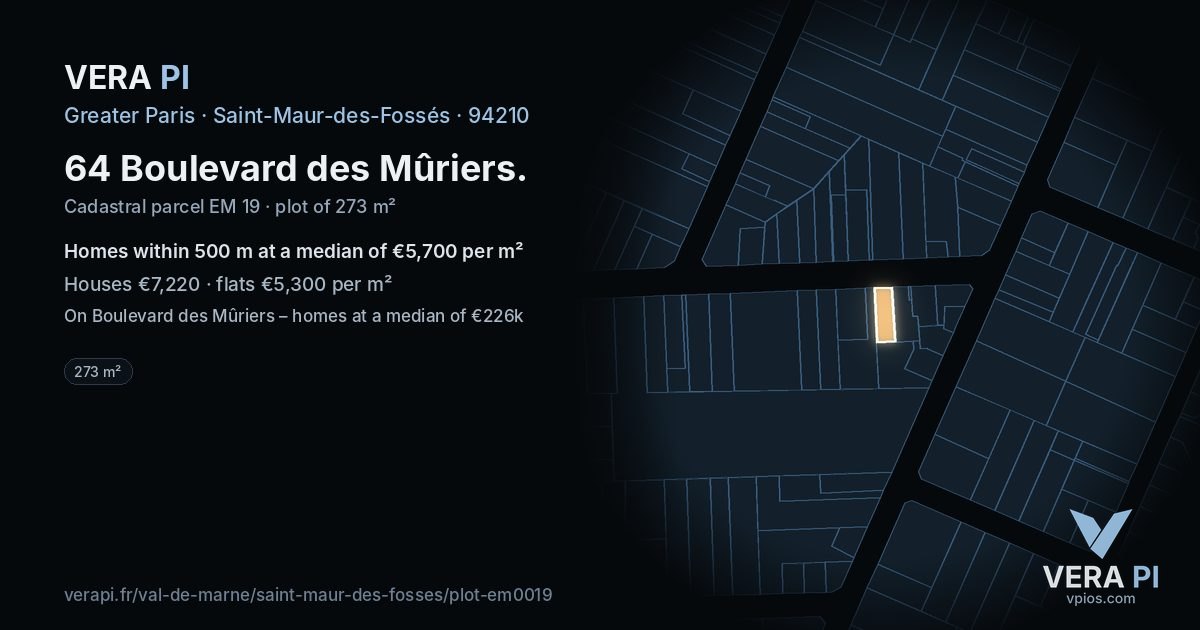 64 Boulevard des Mûriers, Saint-Maur-des-Fossés at night – the plot lit, the parcels around coloured by the prices near them