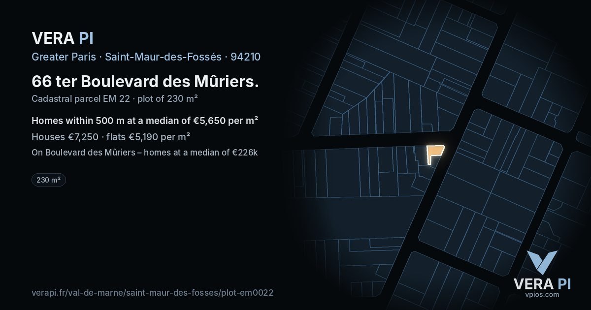 66 ter Boulevard des Mûriers, Saint-Maur-des-Fossés at night – the plot lit, the parcels around coloured by the prices near them