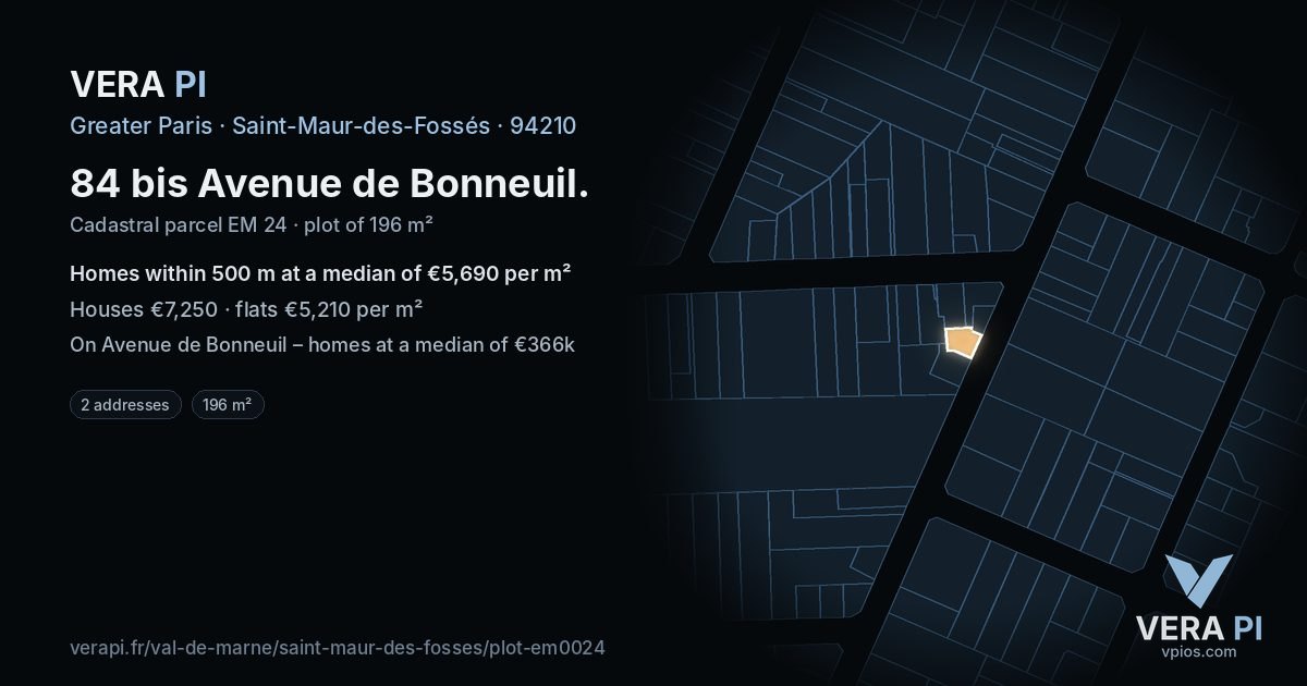84 bis Avenue de Bonneuil, Saint-Maur-des-Fossés at night – the plot lit, the parcels around coloured by the prices near them