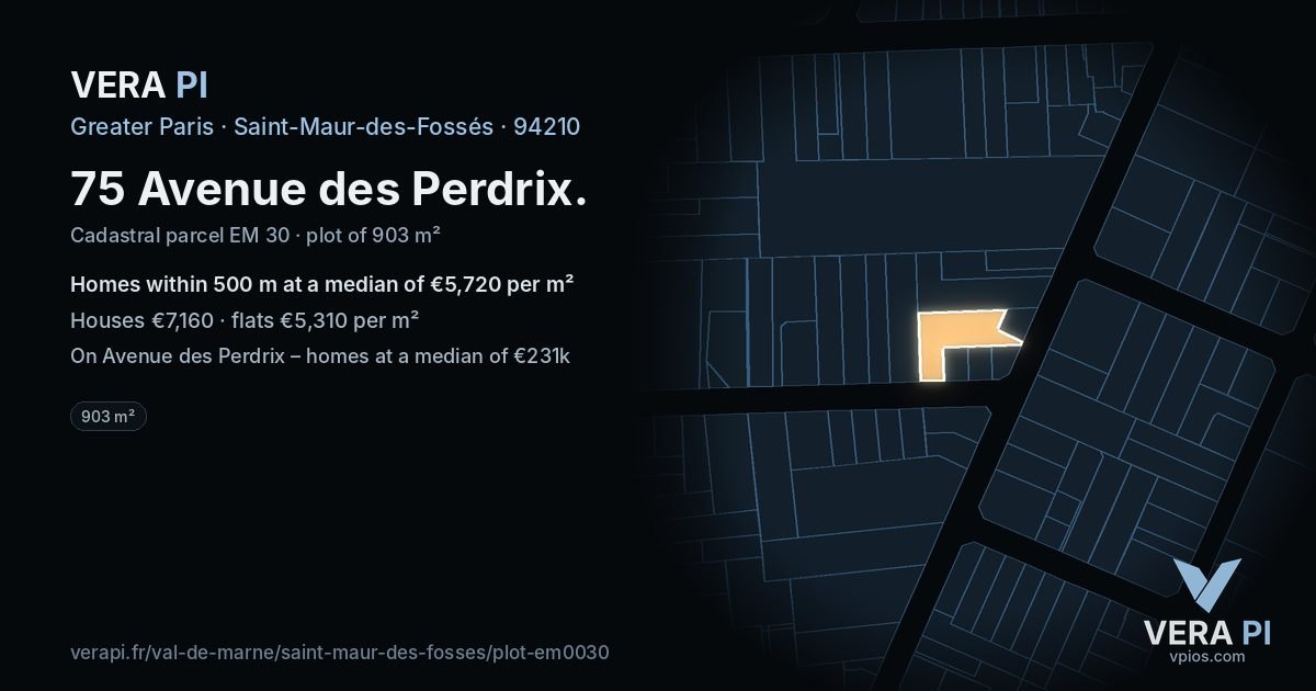75 Avenue des Perdrix, Saint-Maur-des-Fossés at night – the plot lit, the parcels around coloured by the prices near them