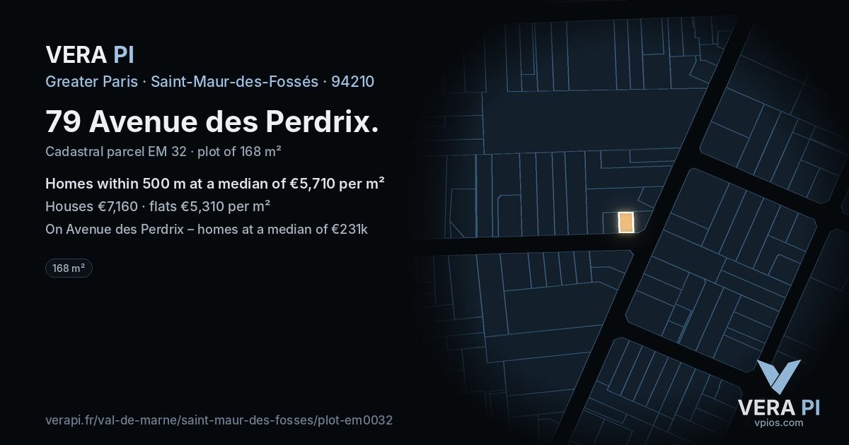 79 Avenue des Perdrix, Saint-Maur-des-Fossés at night – the plot lit, the parcels around coloured by the prices near them