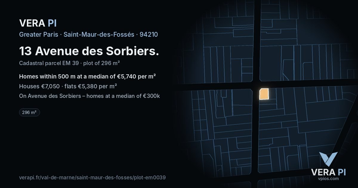 13 Avenue des Sorbiers, Saint-Maur-des-Fossés at night – the plot lit, the parcels around coloured by the prices near them