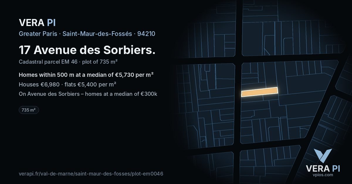 17 Avenue des Sorbiers, Saint-Maur-des-Fossés at night – the plot lit, the parcels around coloured by the prices near them