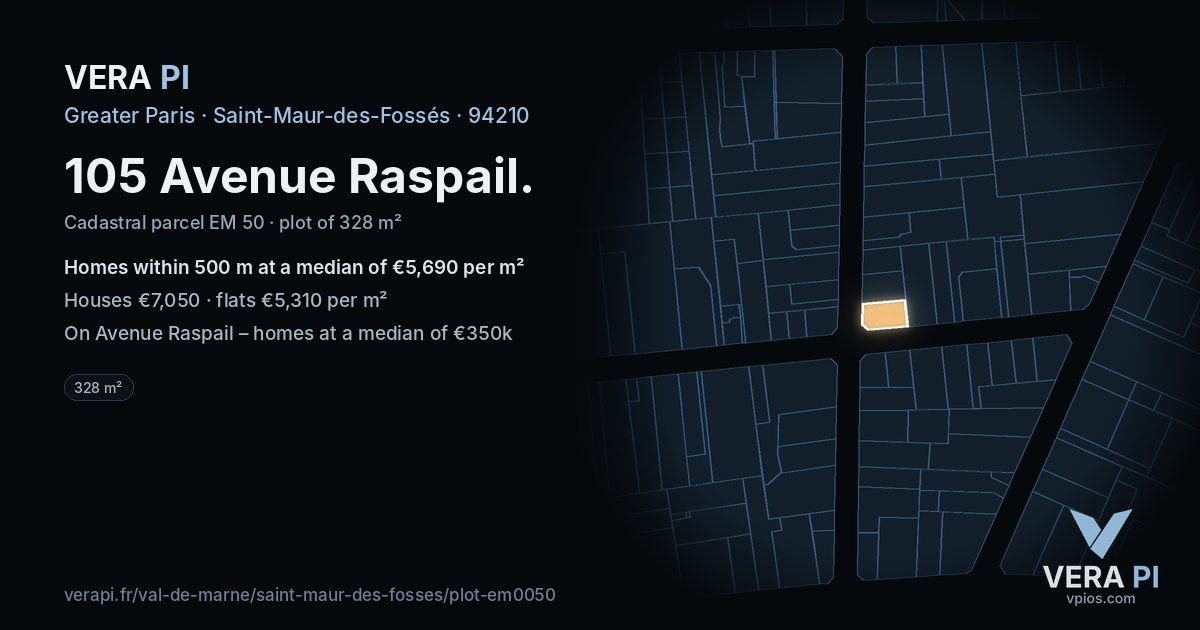 105 Avenue Raspail, Saint-Maur-des-Fossés at night – the plot lit, the parcels around coloured by the prices near them