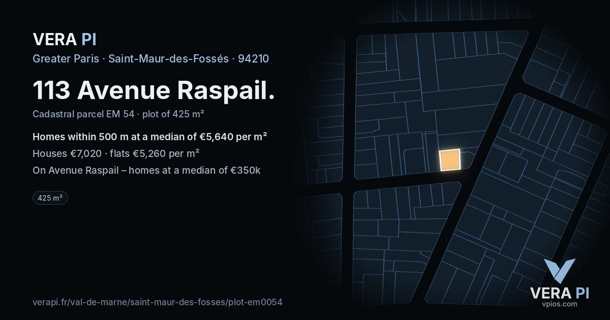 113 Avenue Raspail, Saint-Maur-des-Fossés at night – the plot lit, the parcels around coloured by the prices near them