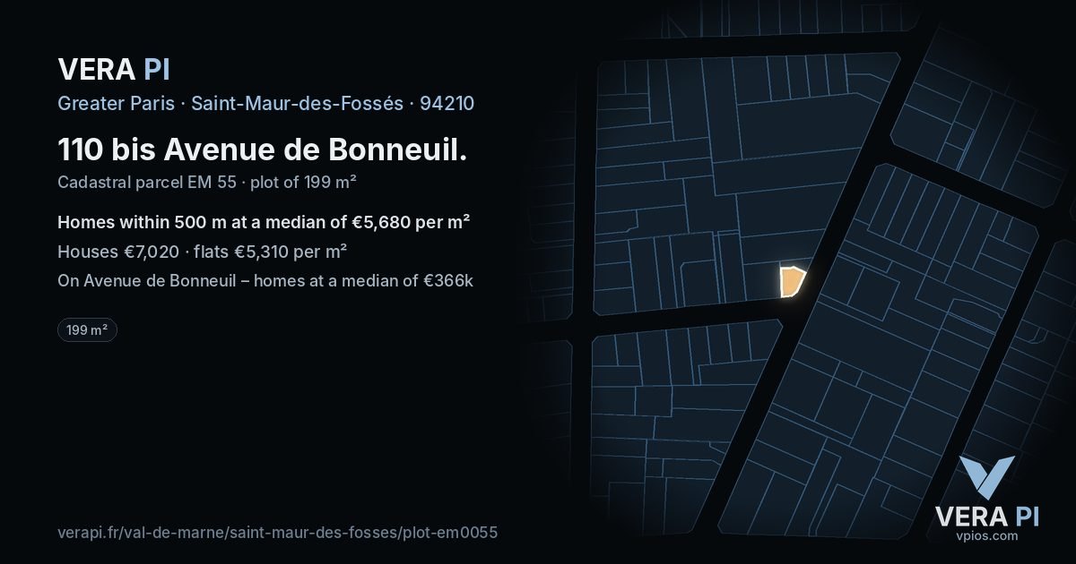 110 bis Avenue de Bonneuil, Saint-Maur-des-Fossés at night – the plot lit, the parcels around coloured by the prices near them