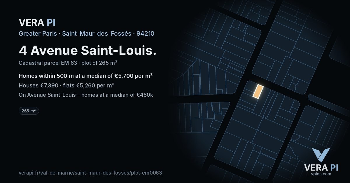 4 Avenue Saint-Louis, Saint-Maur-des-Fossés at night – the plot lit, the parcels around coloured by the prices near them