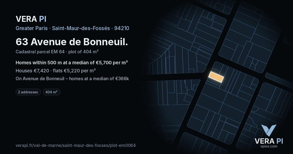 63 Avenue de Bonneuil, Saint-Maur-des-Fossés at night – the plot lit, the parcels around coloured by the prices near them