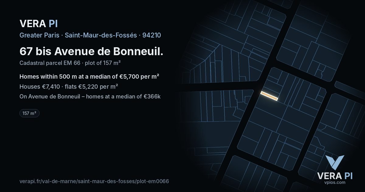 67 bis Avenue de Bonneuil, Saint-Maur-des-Fossés at night – the plot lit, the parcels around coloured by the prices near them