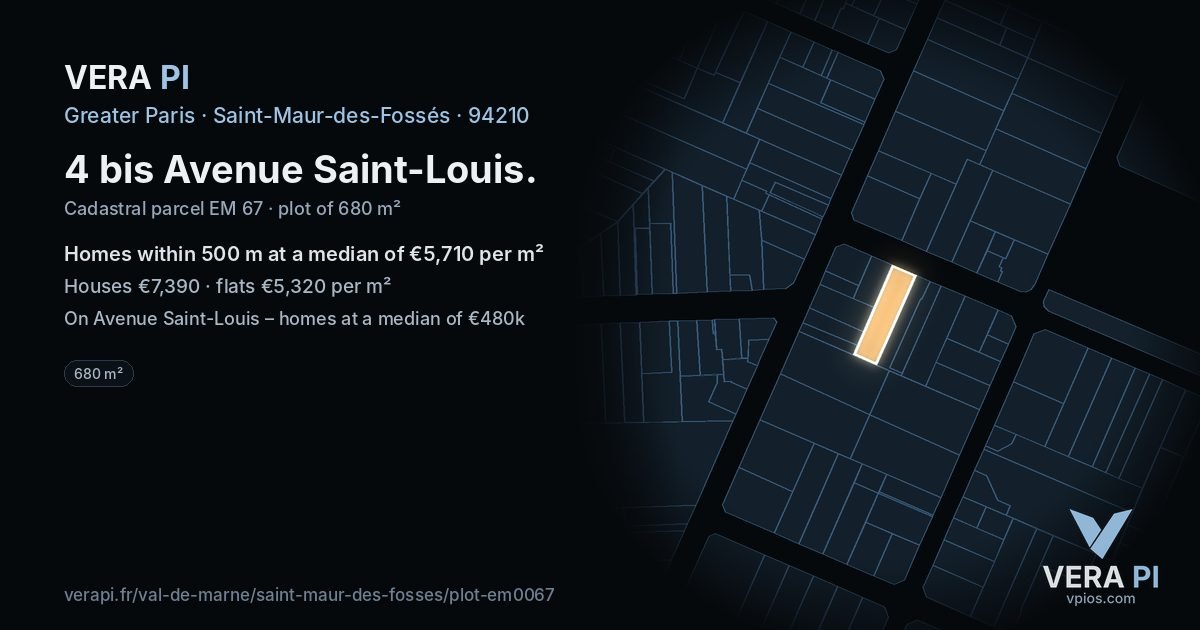 4 bis Avenue Saint-Louis, Saint-Maur-des-Fossés at night – the plot lit, the parcels around coloured by the prices near them