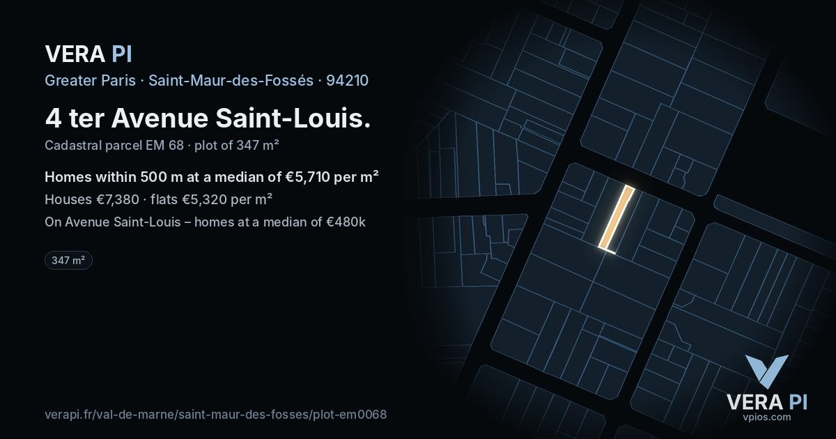 4 ter Avenue Saint-Louis, Saint-Maur-des-Fossés at night – the plot lit, the parcels around coloured by the prices near them