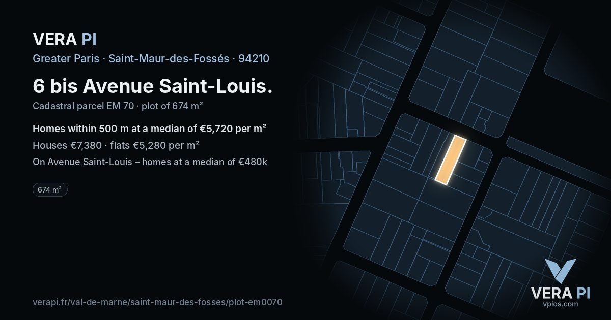 6 bis Avenue Saint-Louis, Saint-Maur-des-Fossés at night – the plot lit, the parcels around coloured by the prices near them
