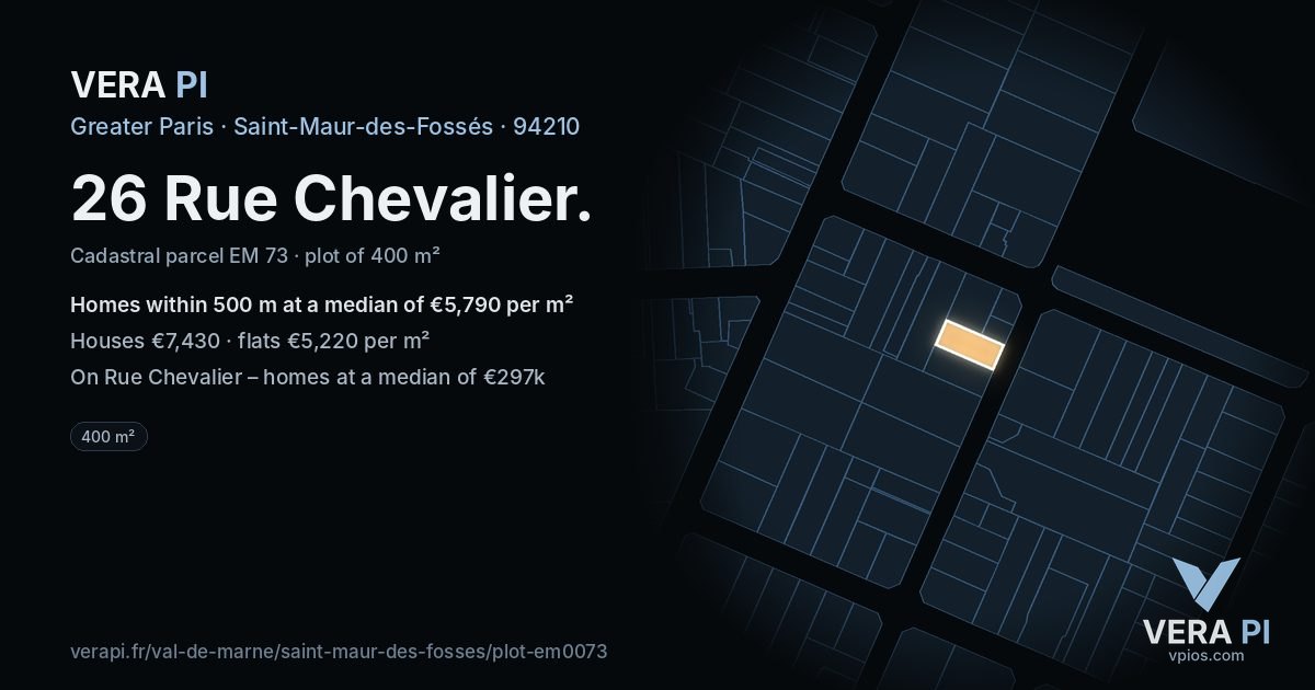 26 Rue Chevalier, Saint-Maur-des-Fossés at night – the plot lit, the parcels around coloured by the prices near them