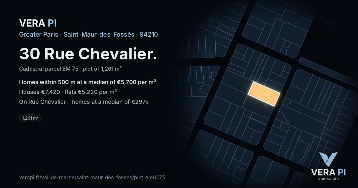 30 Rue Chevalier, Saint-Maur-des-Fossés at night – the plot lit, the parcels around coloured by the prices near them