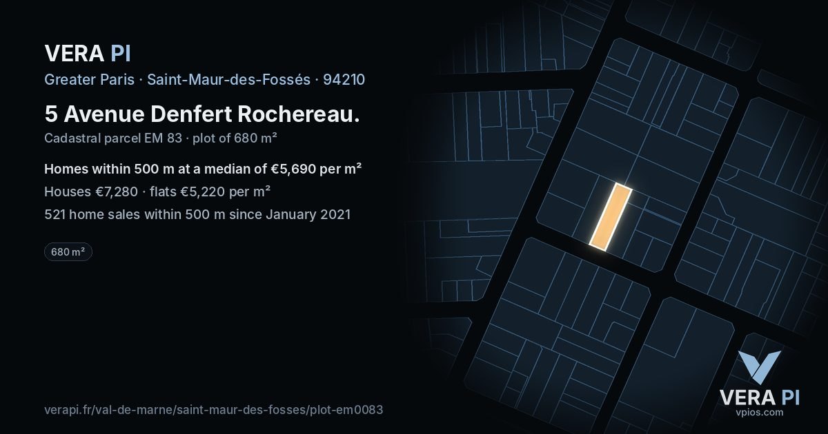 5 Avenue Denfert Rochereau, Saint-Maur-des-Fossés at night – the plot lit, the parcels around coloured by the prices near them