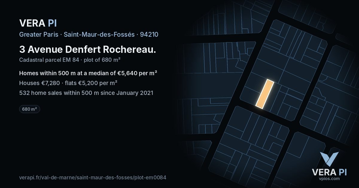 3 Avenue Denfert Rochereau, Saint-Maur-des-Fossés at night – the plot lit, the parcels around coloured by the prices near them