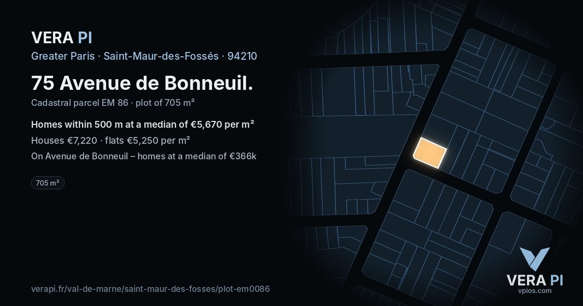 75 Avenue de Bonneuil, Saint-Maur-des-Fossés at night – the plot lit, the parcels around coloured by the prices near them