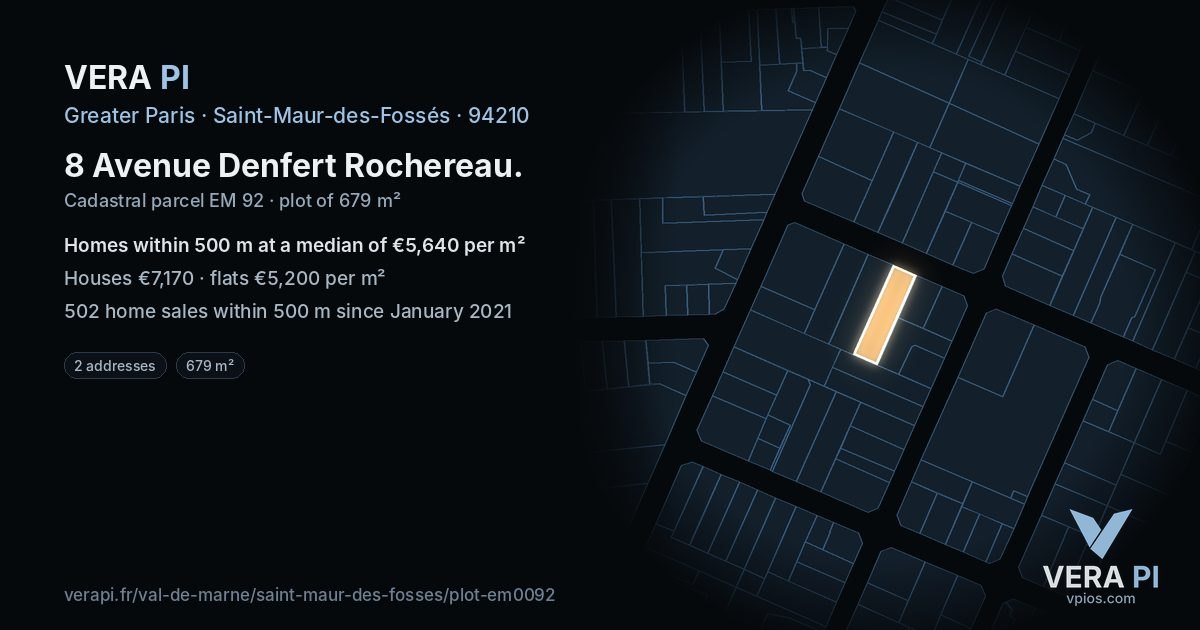 8 Avenue Denfert Rochereau, Saint-Maur-des-Fossés at night – the plot lit, the parcels around coloured by the prices near them