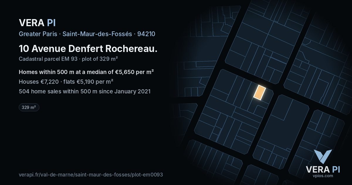 10 Avenue Denfert Rochereau, Saint-Maur-des-Fossés at night – the plot lit, the parcels around coloured by the prices near them