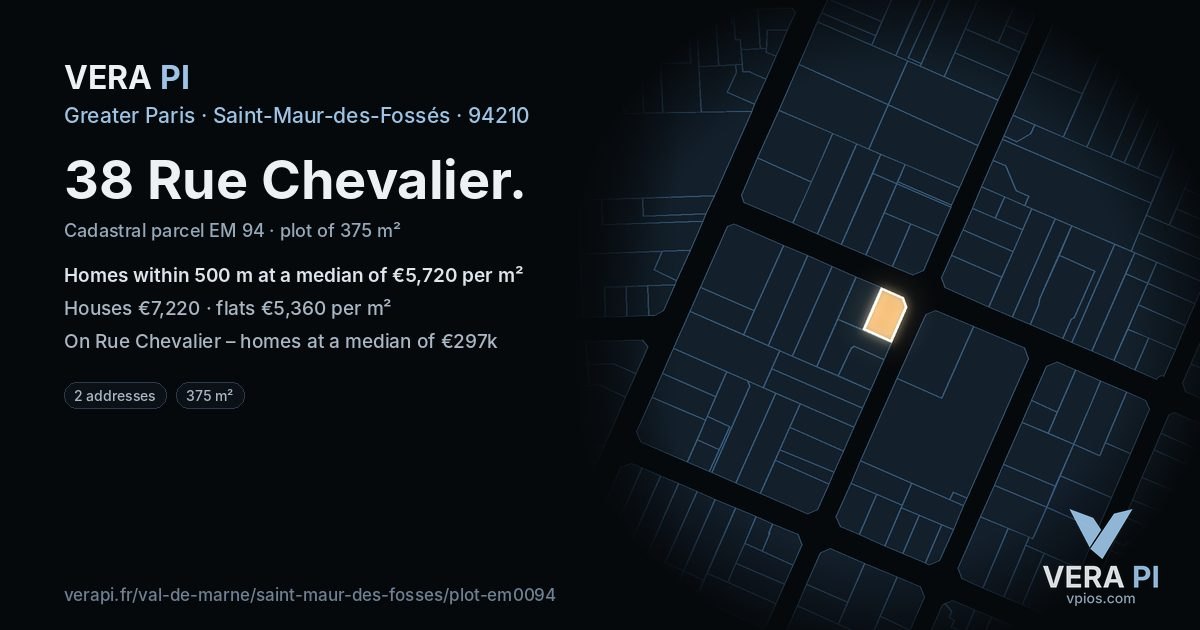 38 Rue Chevalier, Saint-Maur-des-Fossés at night – the plot lit, the parcels around coloured by the prices near them