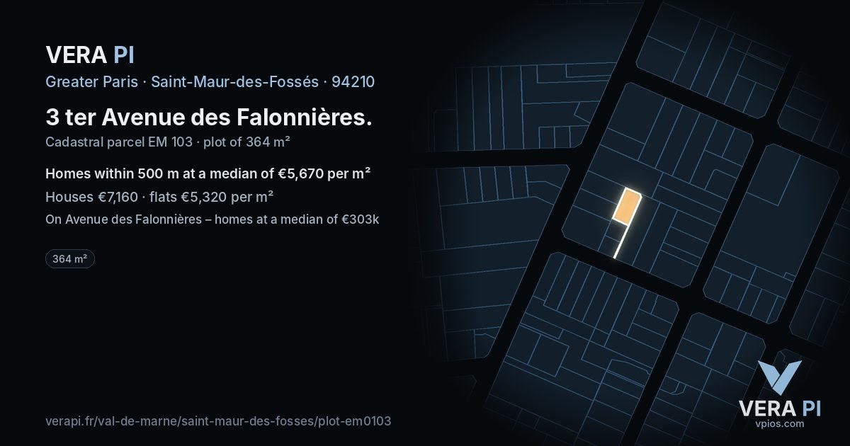 3 ter Avenue des Falonnières, Saint-Maur-des-Fossés at night – the plot lit, the parcels around coloured by the prices near them