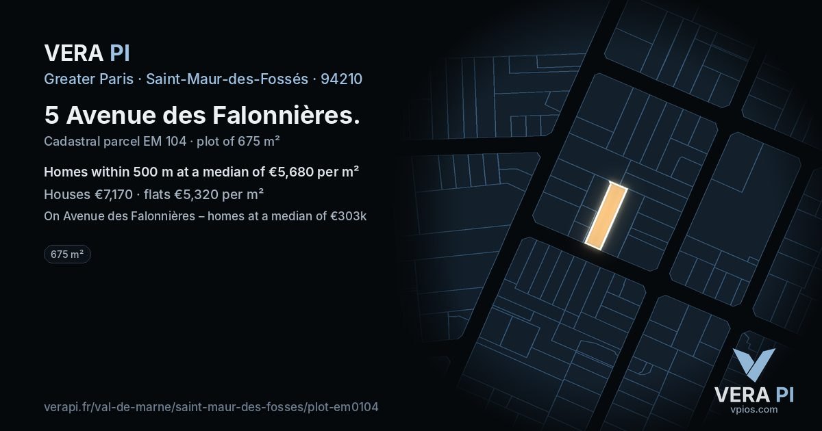 5 Avenue des Falonnières, Saint-Maur-des-Fossés at night – the plot lit, the parcels around coloured by the prices near them