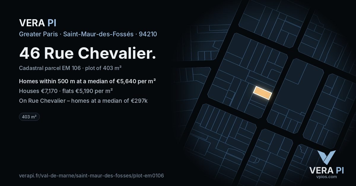 46 Rue Chevalier, Saint-Maur-des-Fossés at night – the plot lit, the parcels around coloured by the prices near them