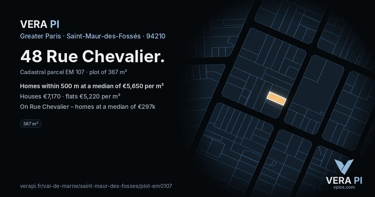 48 Rue Chevalier, Saint-Maur-des-Fossés at night – the plot lit, the parcels around coloured by the prices near them