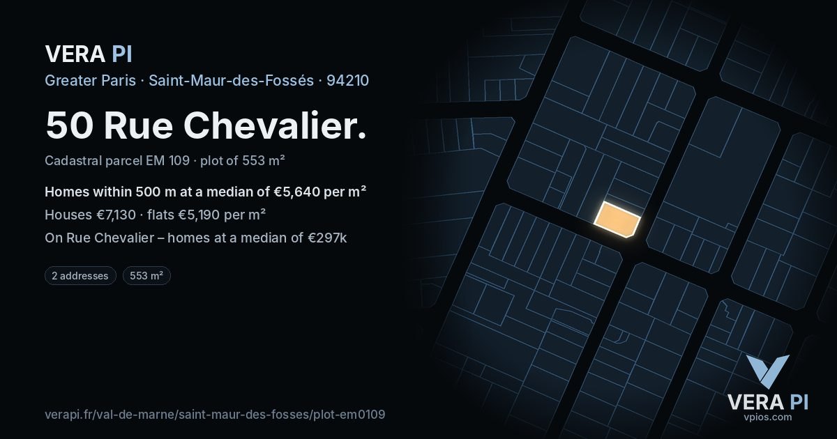 50 Rue Chevalier, Saint-Maur-des-Fossés at night – the plot lit, the parcels around coloured by the prices near them