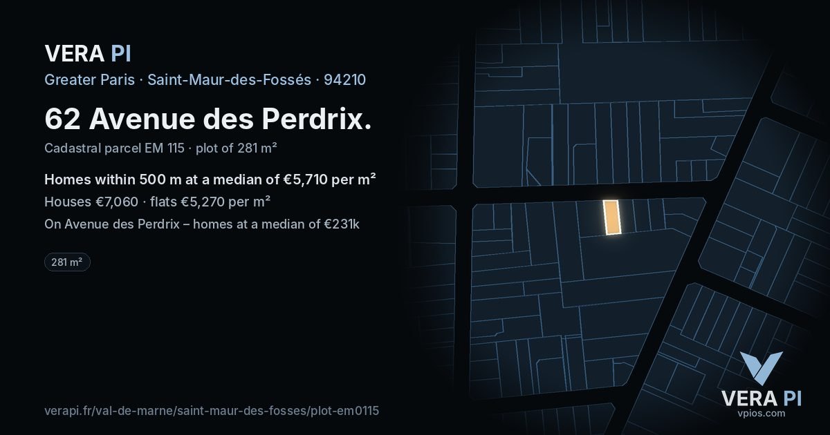 62 Avenue des Perdrix, Saint-Maur-des-Fossés at night – the plot lit, the parcels around coloured by the prices near them