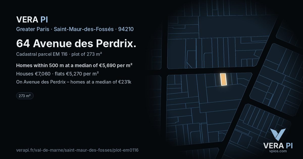 64 Avenue des Perdrix, Saint-Maur-des-Fossés at night – the plot lit, the parcels around coloured by the prices near them