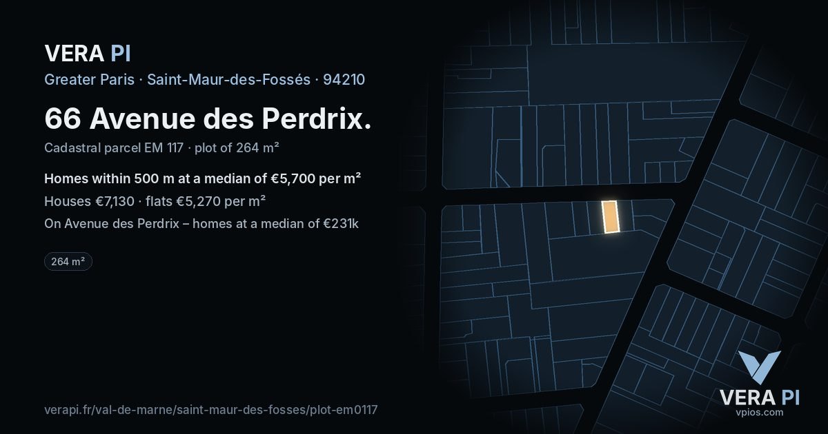 66 Avenue des Perdrix, Saint-Maur-des-Fossés at night – the plot lit, the parcels around coloured by the prices near them