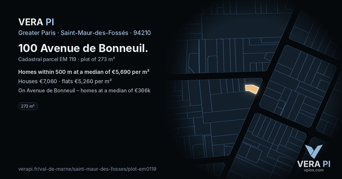 100 Avenue de Bonneuil, Saint-Maur-des-Fossés at night – the plot lit, the parcels around coloured by the prices near them