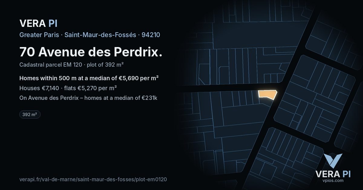 70 Avenue des Perdrix, Saint-Maur-des-Fossés at night – the plot lit, the parcels around coloured by the prices near them