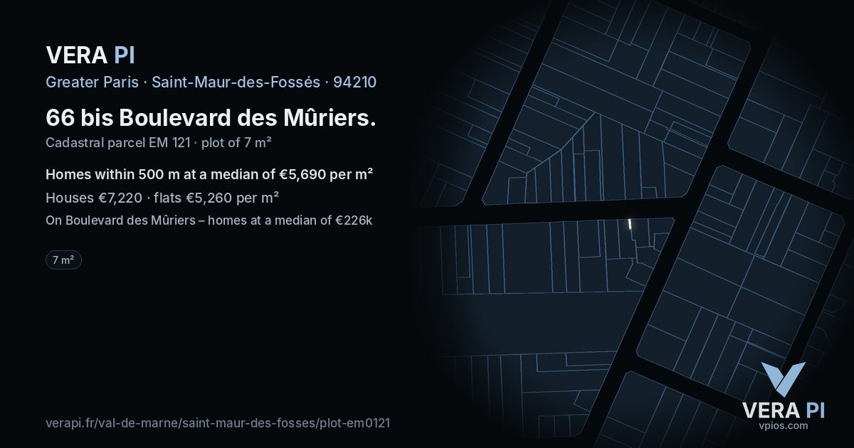66 bis Boulevard des Mûriers, Saint-Maur-des-Fossés at night – the plot lit, the parcels around coloured by the prices near them