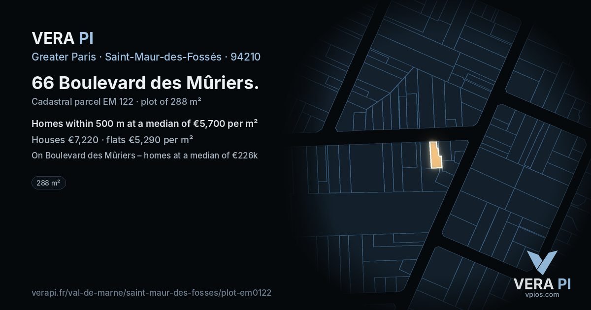 66 Boulevard des Mûriers, Saint-Maur-des-Fossés at night – the plot lit, the parcels around coloured by the prices near them
