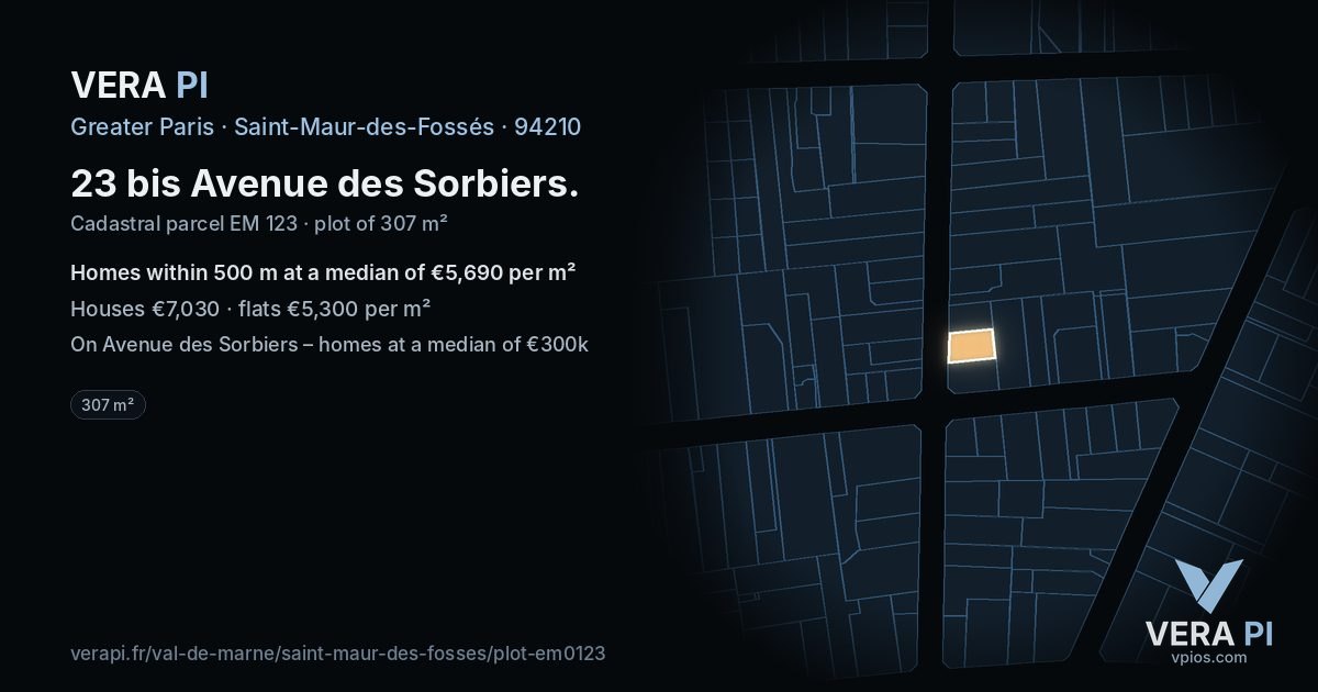 23 bis Avenue des Sorbiers, Saint-Maur-des-Fossés at night – the plot lit, the parcels around coloured by the prices near them