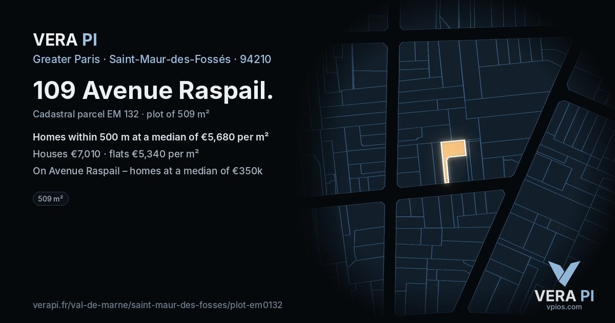 109 Avenue Raspail, Saint-Maur-des-Fossés at night – the plot lit, the parcels around coloured by the prices near them