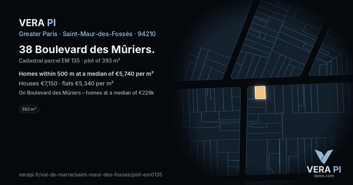 38 Boulevard des Mûriers, Saint-Maur-des-Fossés at night – the plot lit, the parcels around coloured by the prices near them