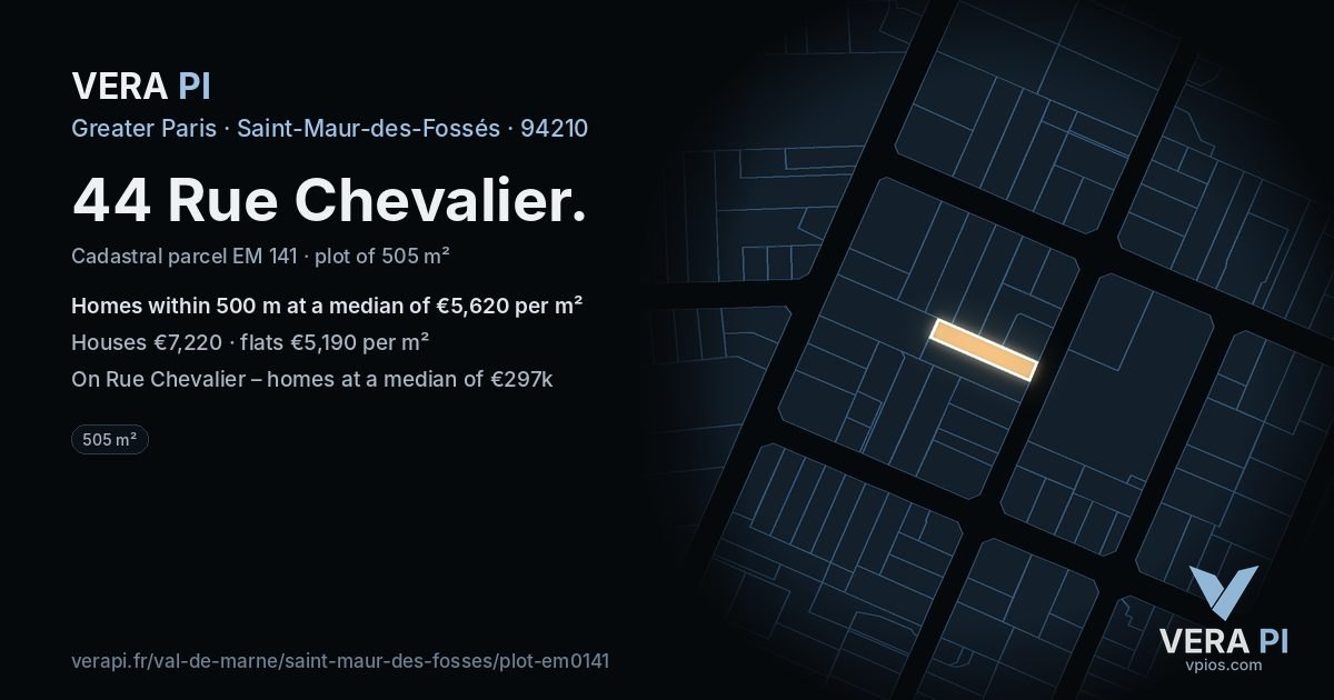 44 Rue Chevalier, Saint-Maur-des-Fossés at night – the plot lit, the parcels around coloured by the prices near them